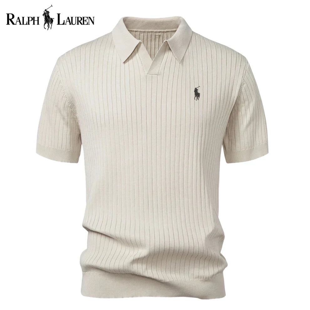 Polo in maglia a righe con scollo a V RL™