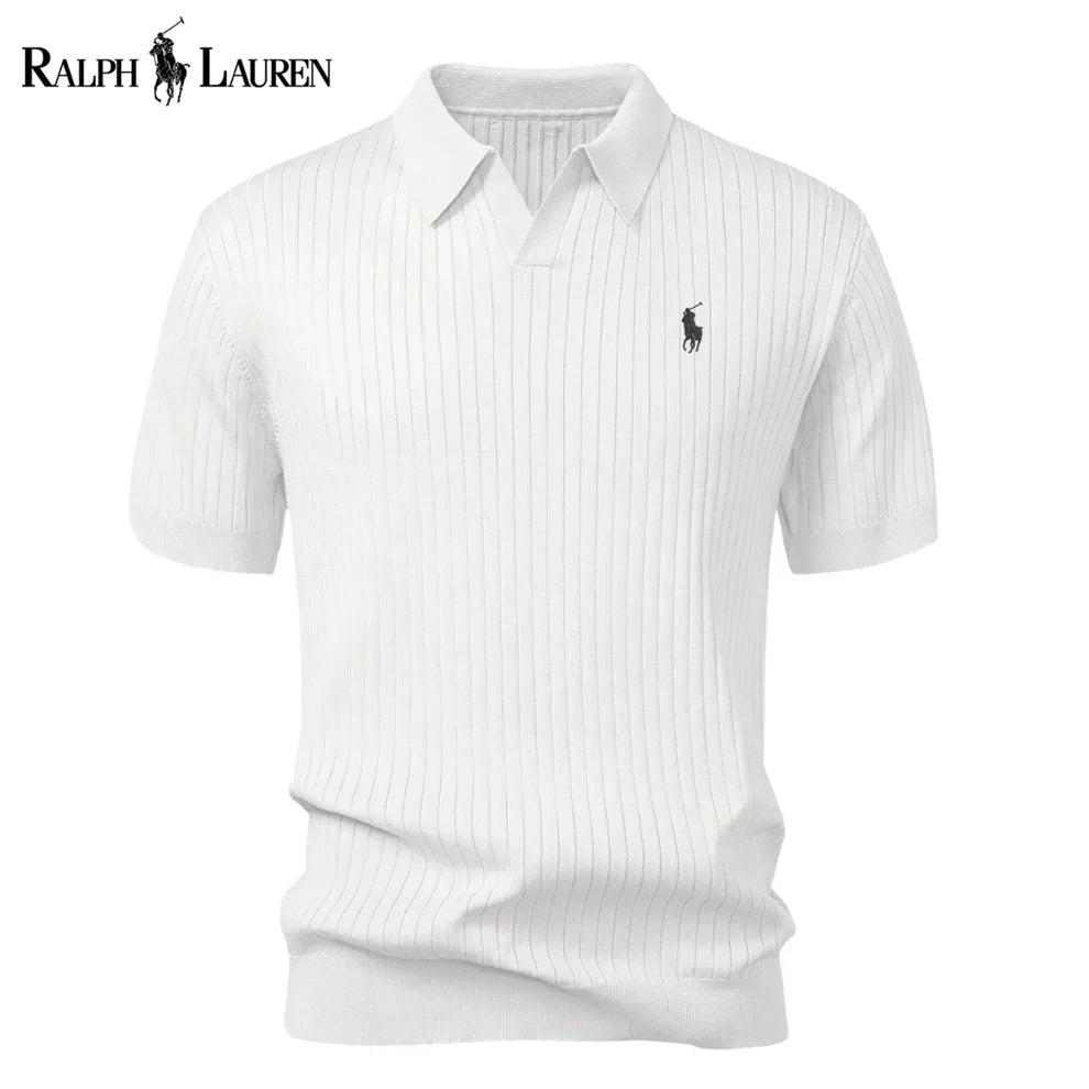 Polo in maglia a righe con scollo a V RL™