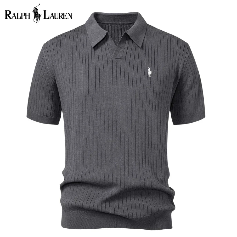 Polo in maglia a righe con scollo a V RL™