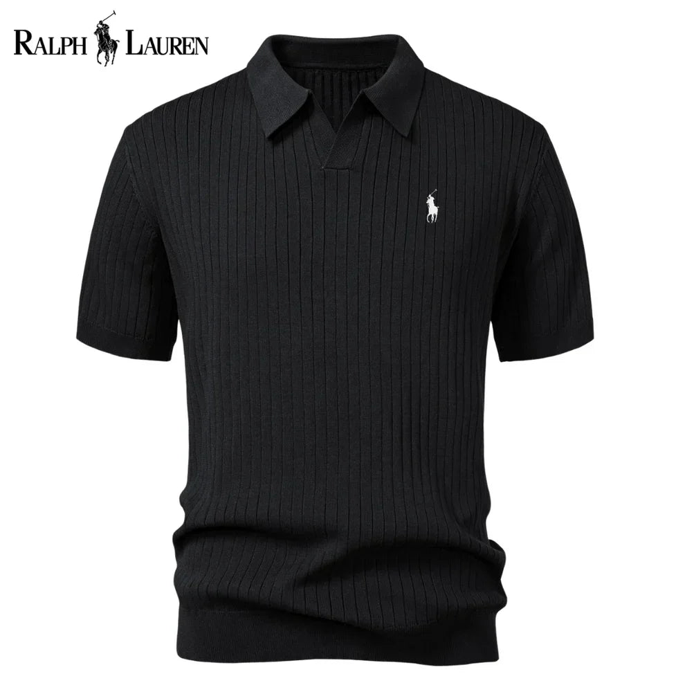 Polo in maglia a righe con scollo a V RL™