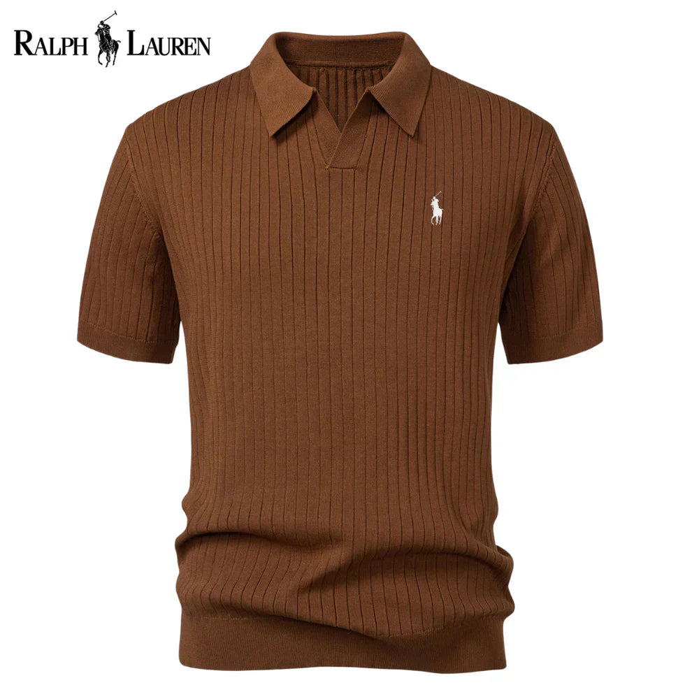 Polo in maglia a righe con scollo a V RL™