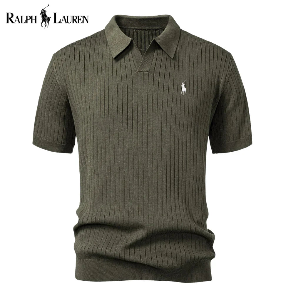 Polo in maglia a righe con scollo a V RL™