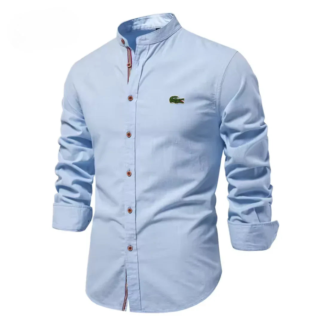 Camicia da uomo in cotone e lino con ricamo