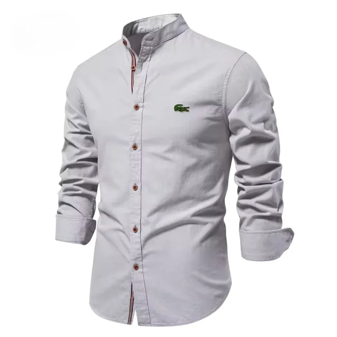 Camicia da uomo in cotone e lino con ricamo