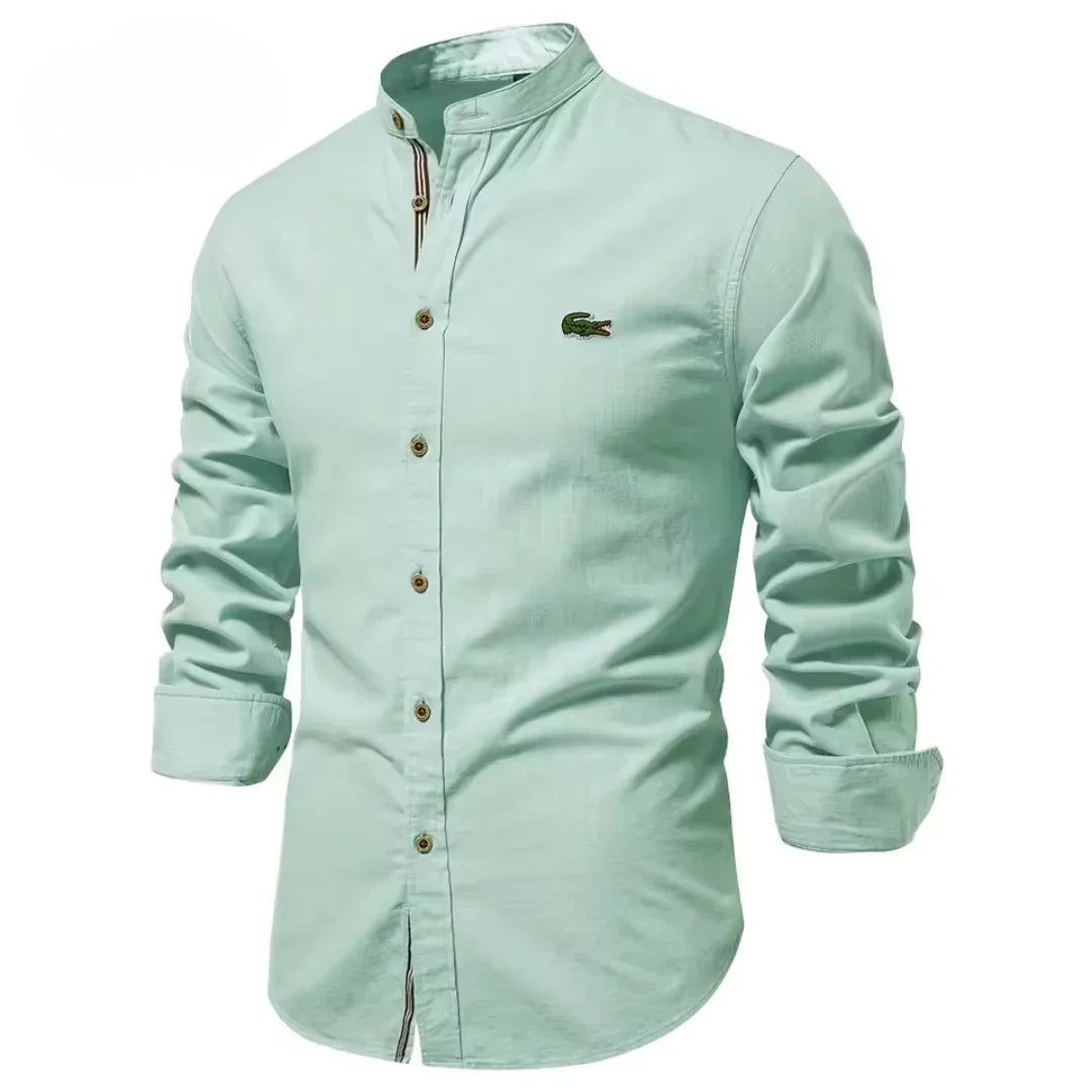 Camicia da uomo in cotone e lino con ricamo