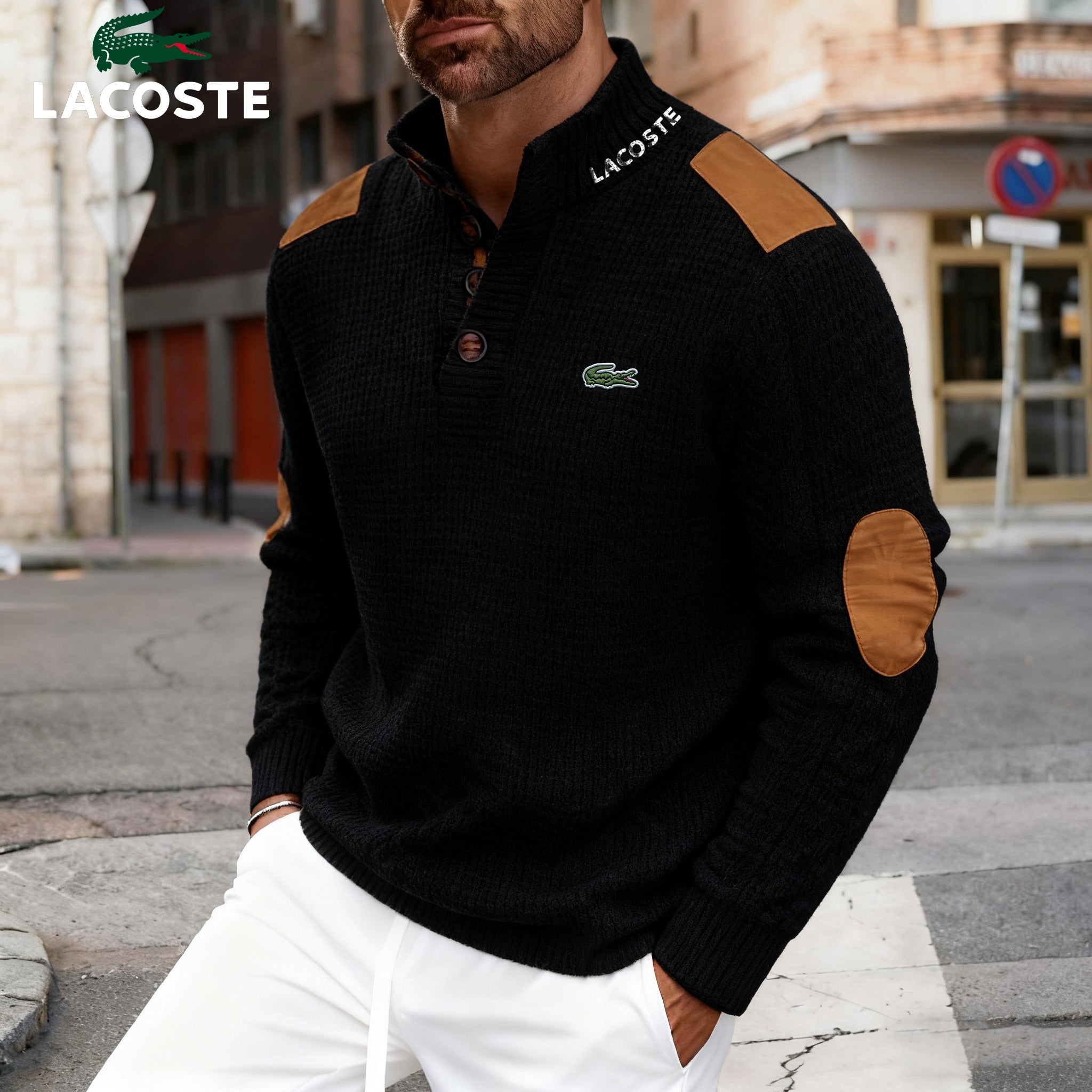 Maglione da uomo LC in maglia con colletto abbottonato