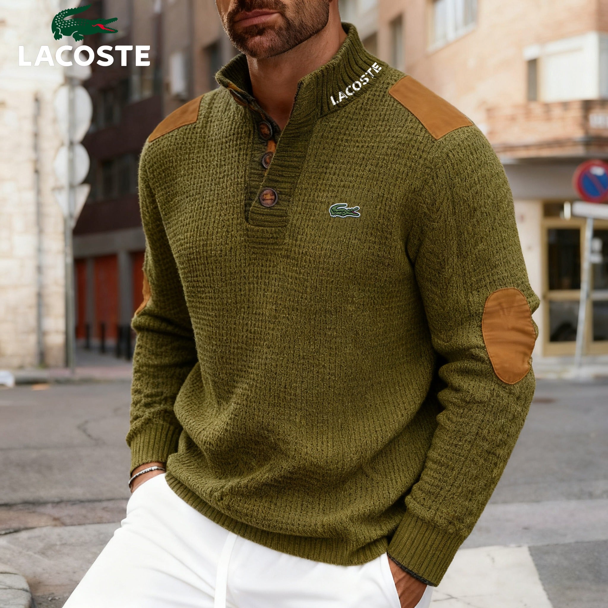 Maglione da uomo LC in maglia con colletto abbottonato