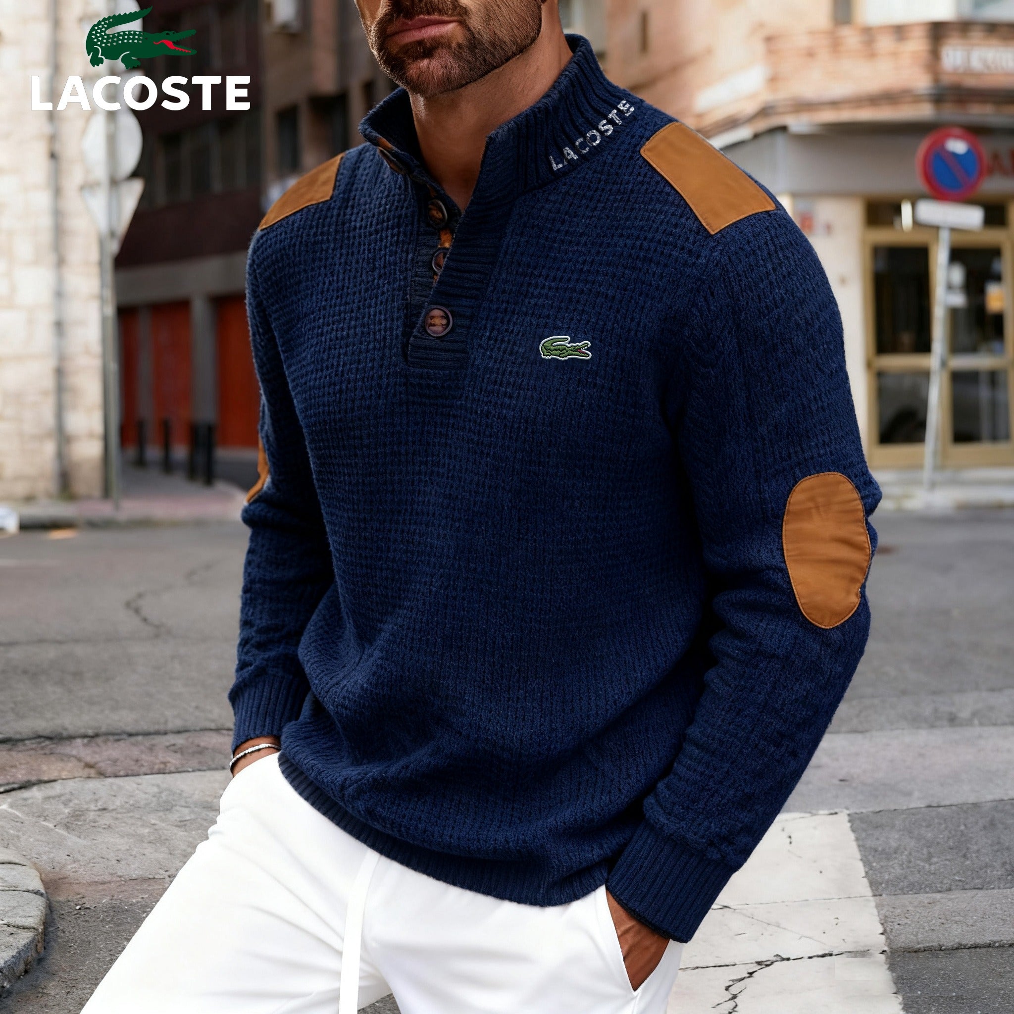 Maglione da uomo LC in maglia con colletto abbottonato