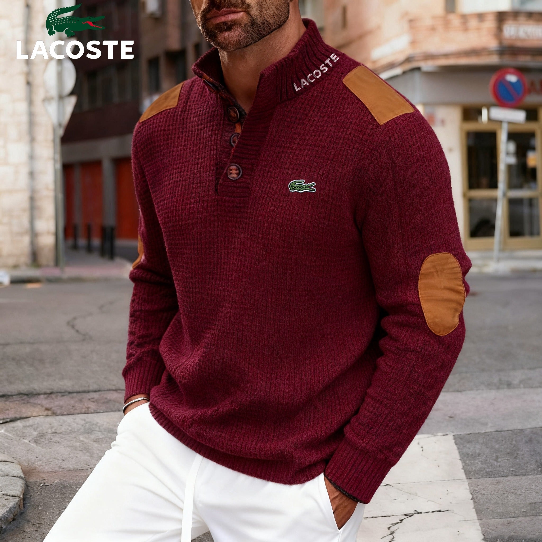 Maglione da uomo LC in maglia con colletto abbottonato