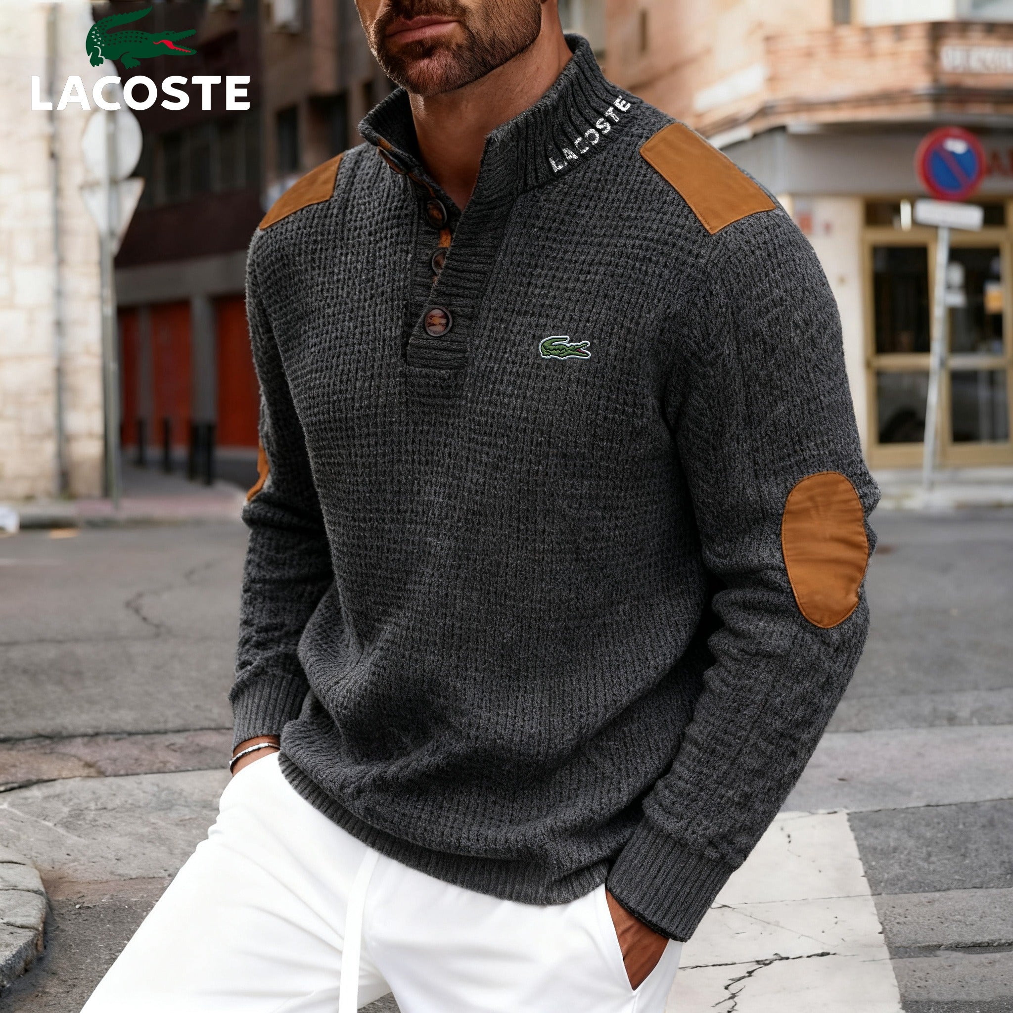 Maglione da uomo LC in maglia con colletto abbottonato